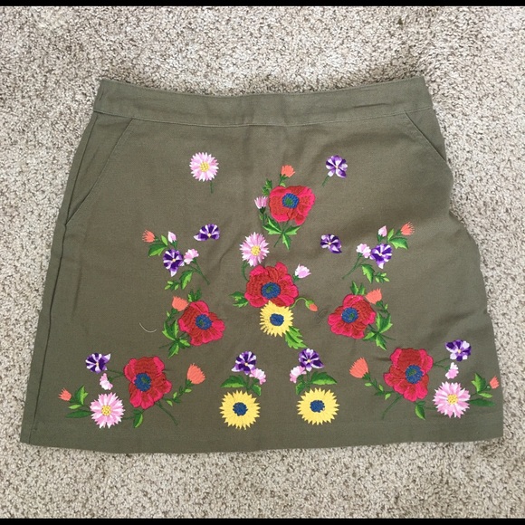  {TopShop} Green Floral Embroidered Mini Skirt - Picture 8 of 8